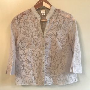 Covington Petite Sheer Detail Button Down 3/4 Sleeve Blouse - Size MP